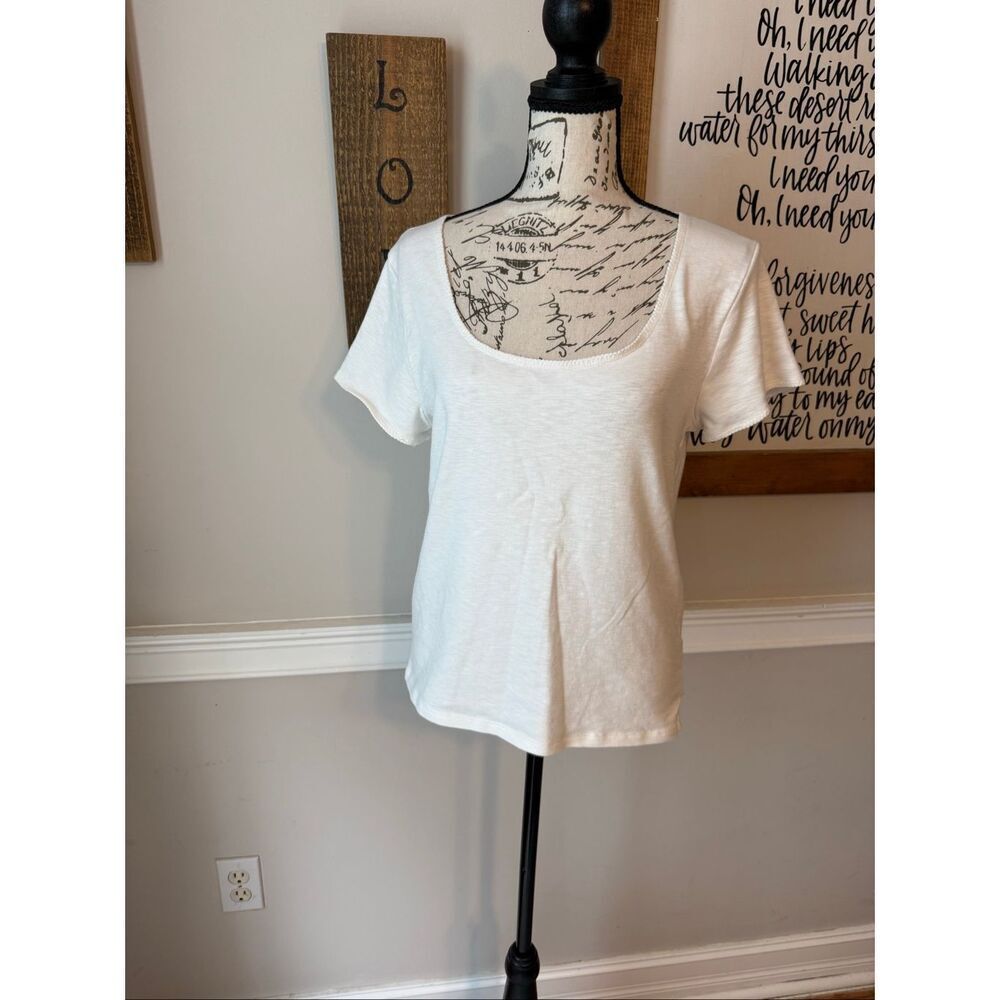 Madewell Women's Scoop Neck Cotton Blend Short Sleeve T-Shirt White Large